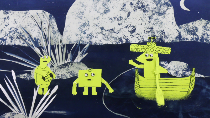 Réalisation collective 6-9 ans - papier découpé et cyanotype
